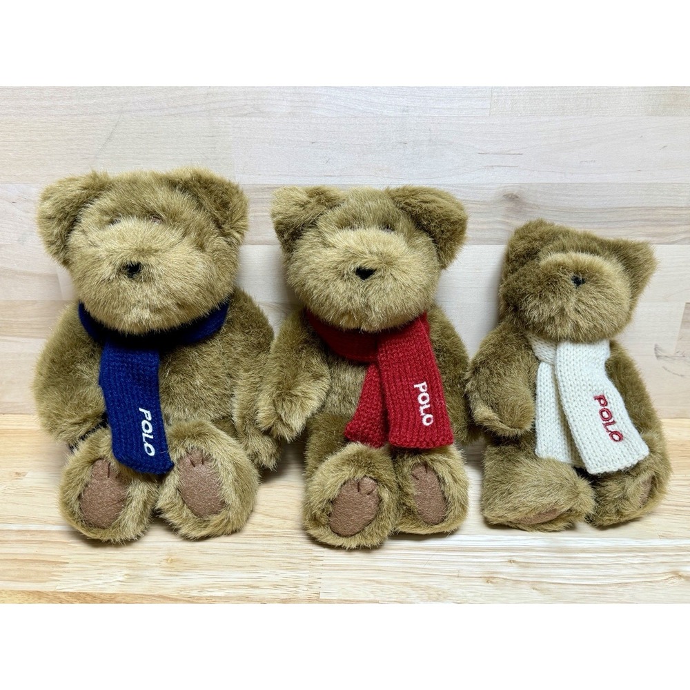 Ralph Lauren 2001 Polo Plush The Bears That Care Red White & Blue Scarves EUC